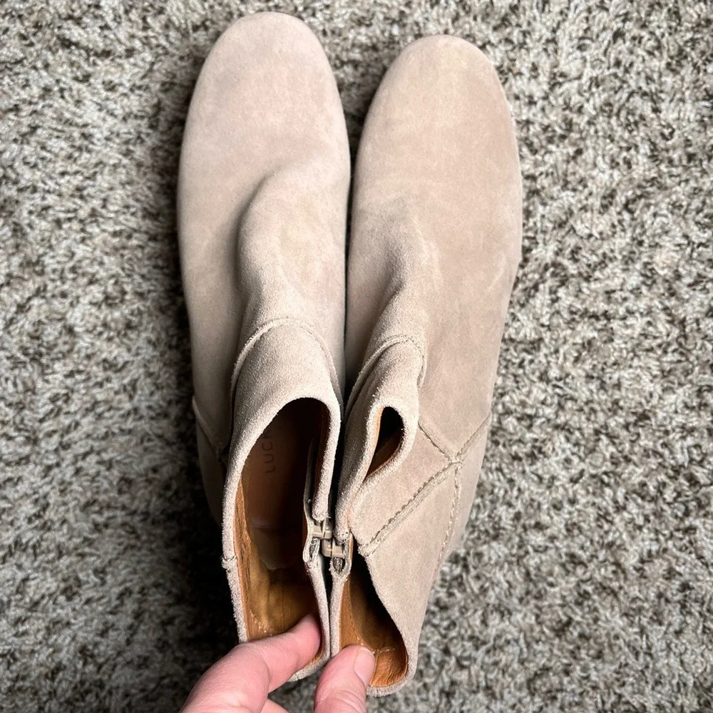 Lucky Brand Tan Suede Wedge Booties | Women's Casual Boho Ankle Boots‎